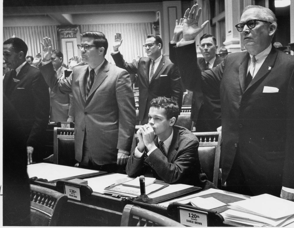 January 10, 1966 - Atlanta, Ga: Julian Bond not being seated at the state legislature because of his opposition to the Vietnam War. (c) Atlanta Journal Constitution.